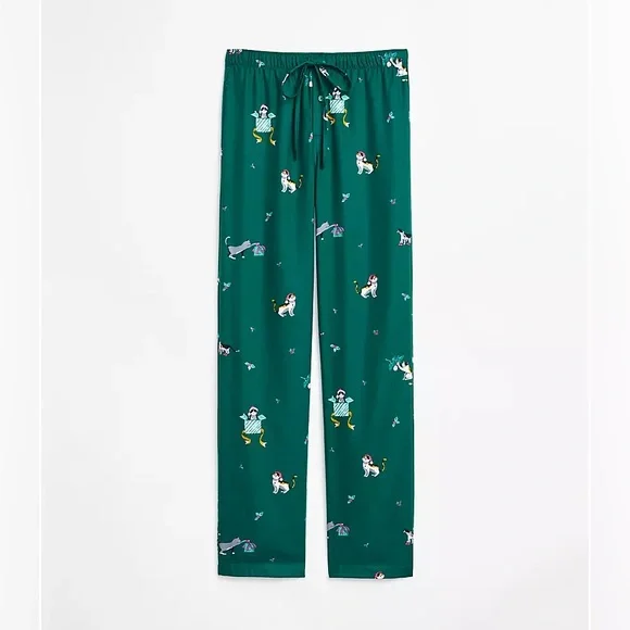 LOFT flannel kitten Cat Christmas pajamas Medium Green short sleeve pants button - Picture 2 of 16